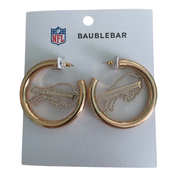 ♥️🦬 💙 Buffalo Bills NFL Logo Gold Hoops 🦬🏈♥️ - Picture 3 of 4